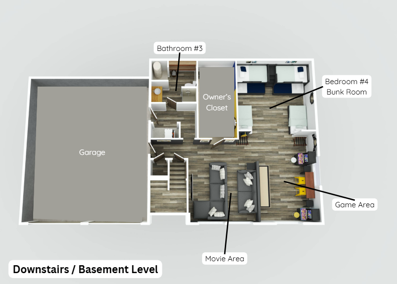 Downstairs / Basement: 3D Floor Plan