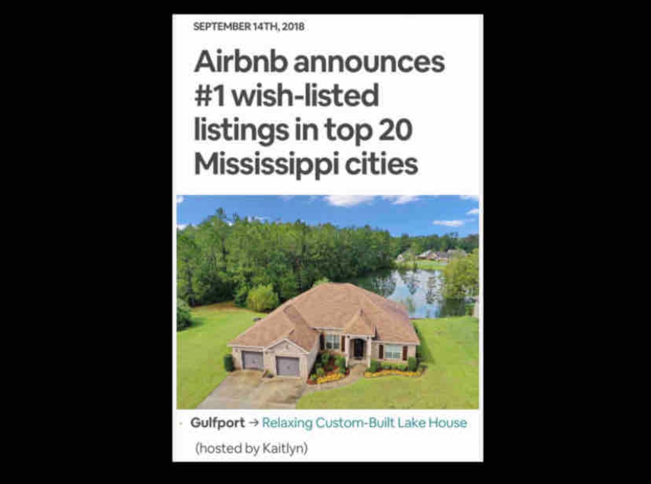 Ranked #1 in Gulfport (September 2018) and still going strong!

https://www.clarionledger.com/picture-gallery/magnolia/2018/09/18/airbnb-users-wish-listing-their-favorites-top-20-ms-cities/1345361002/?gnt-mobile