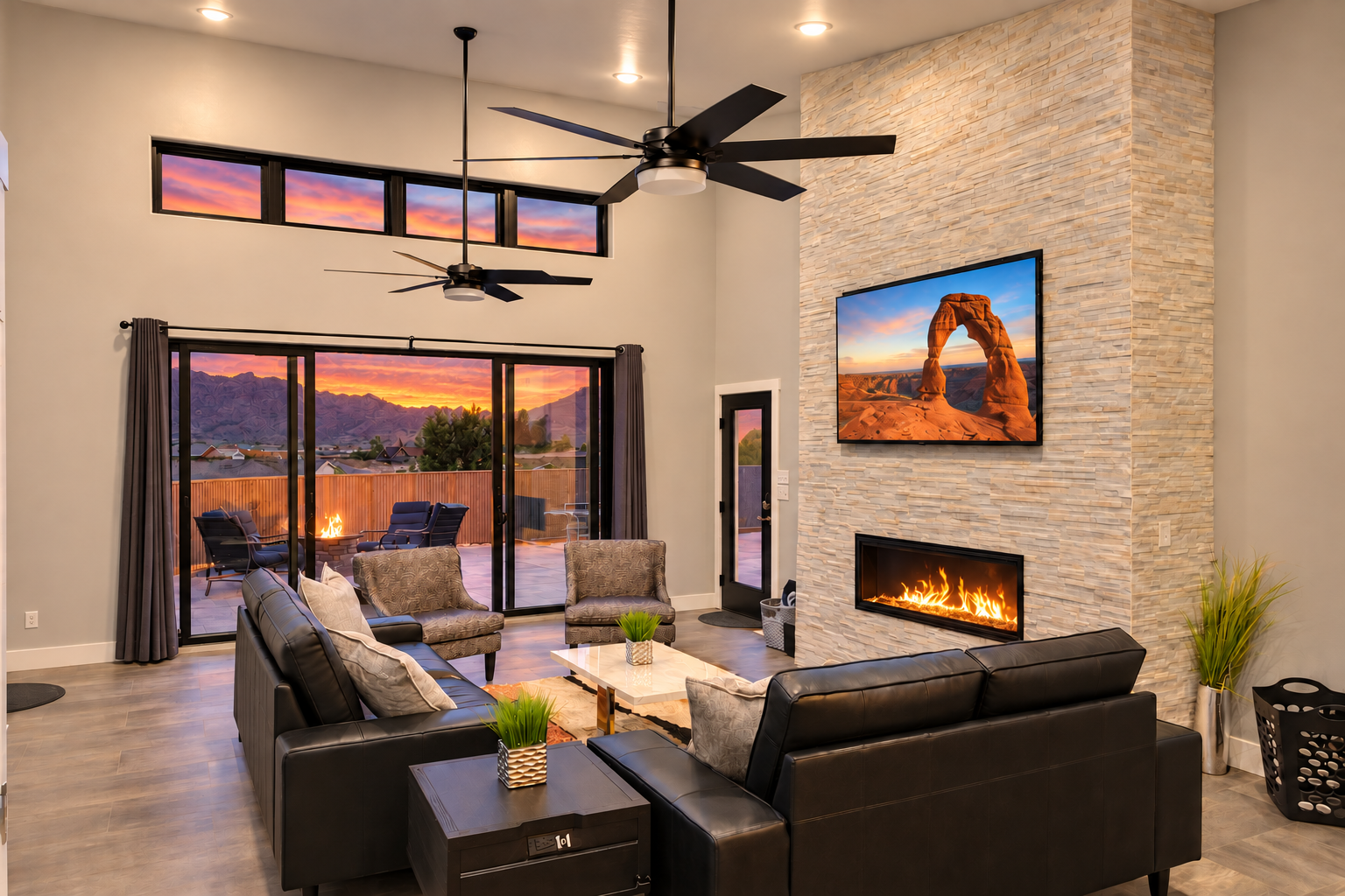 Great room with 75 inch smart tv