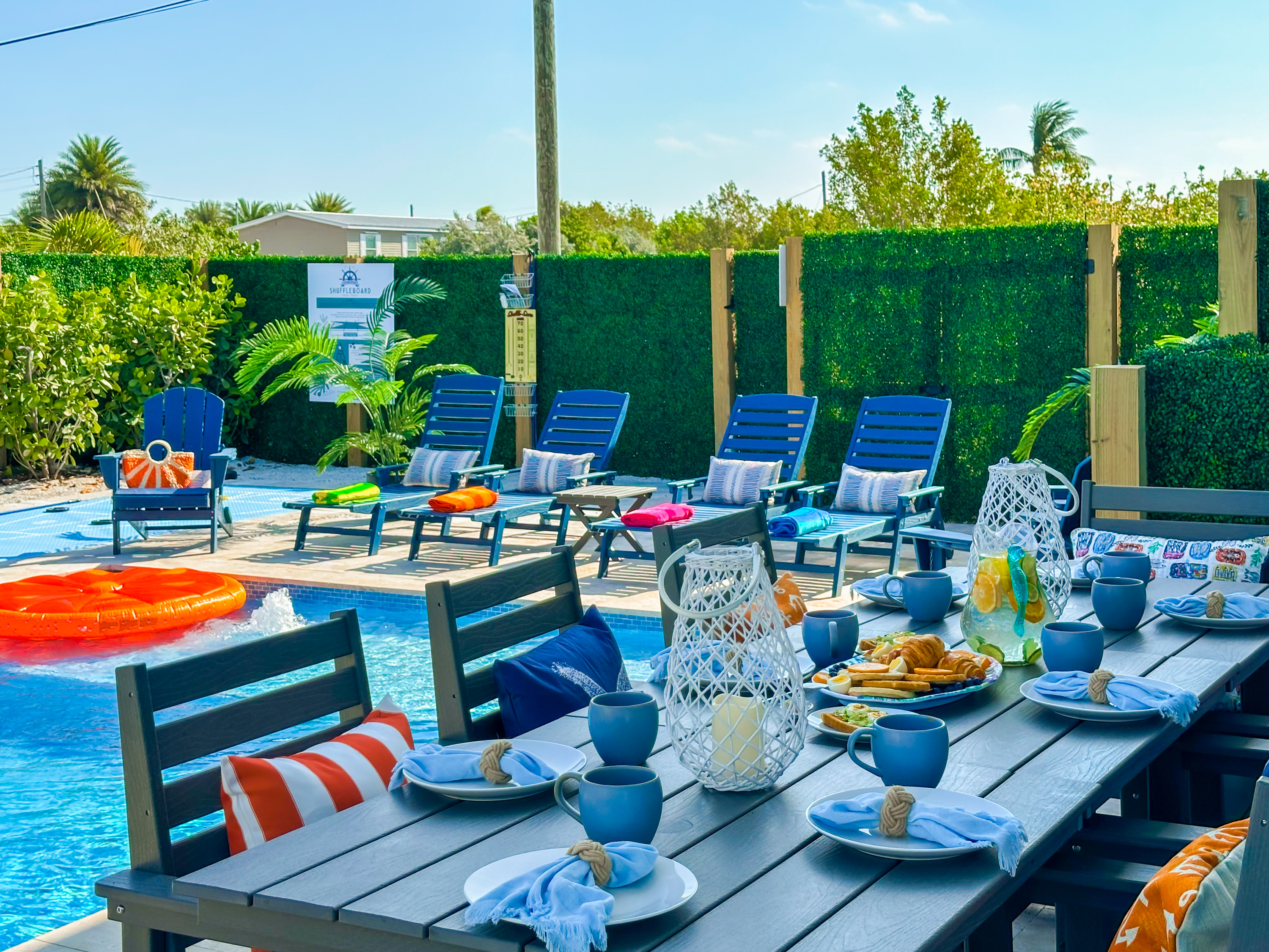 The first dining table seats 8 people.