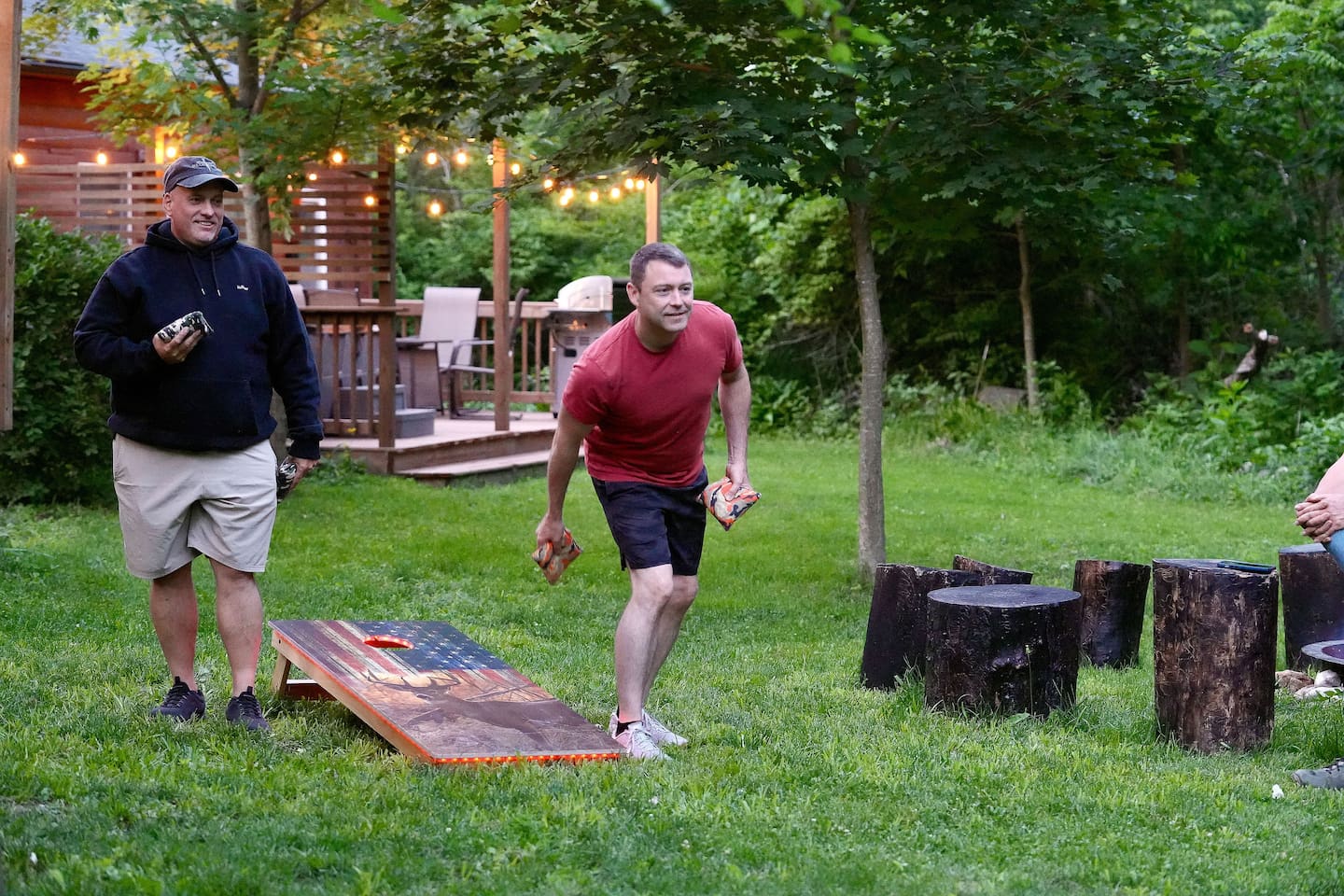 Play corn hole into the evening with the LED lights on the boards.