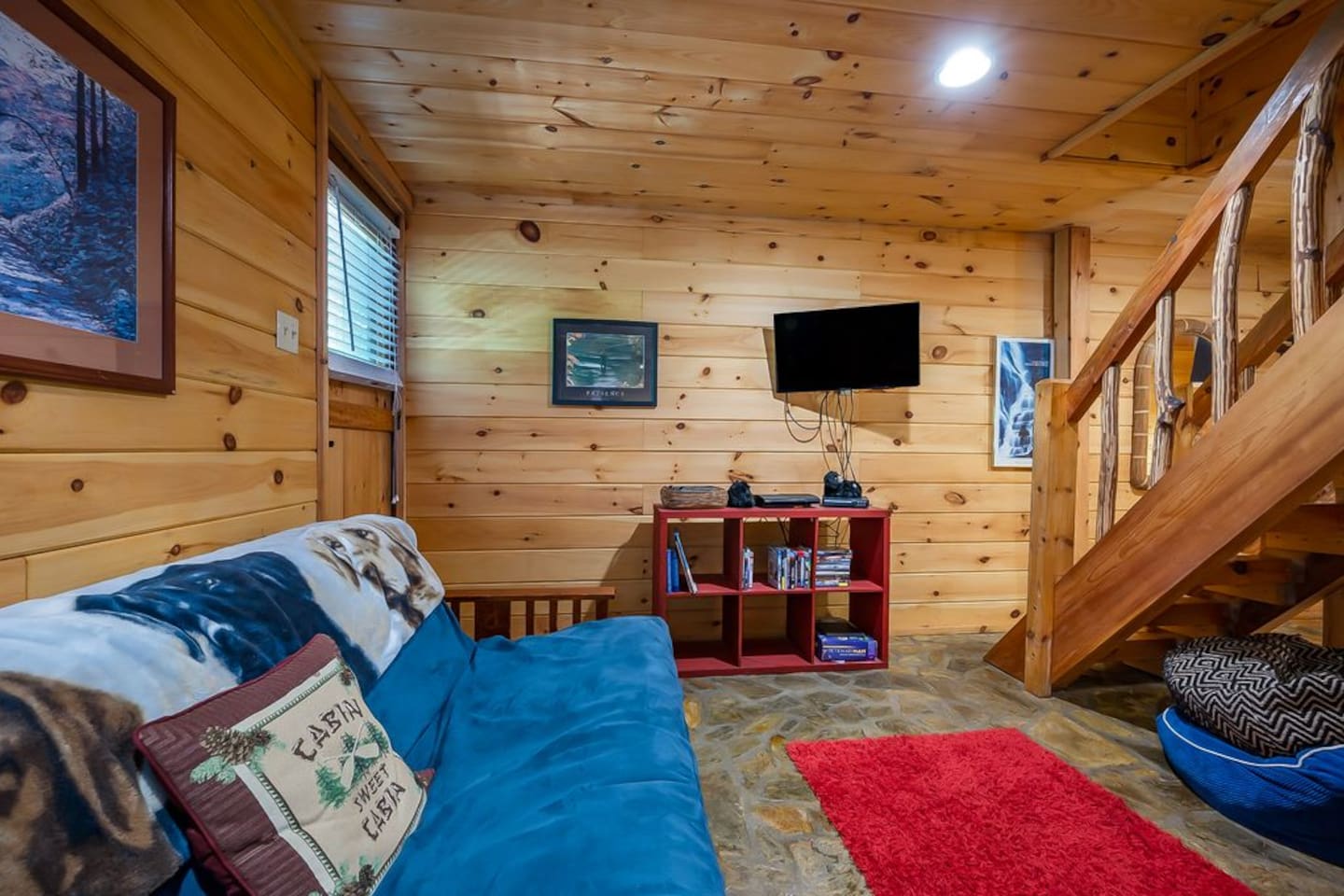 Lower level game room/ sleeping area