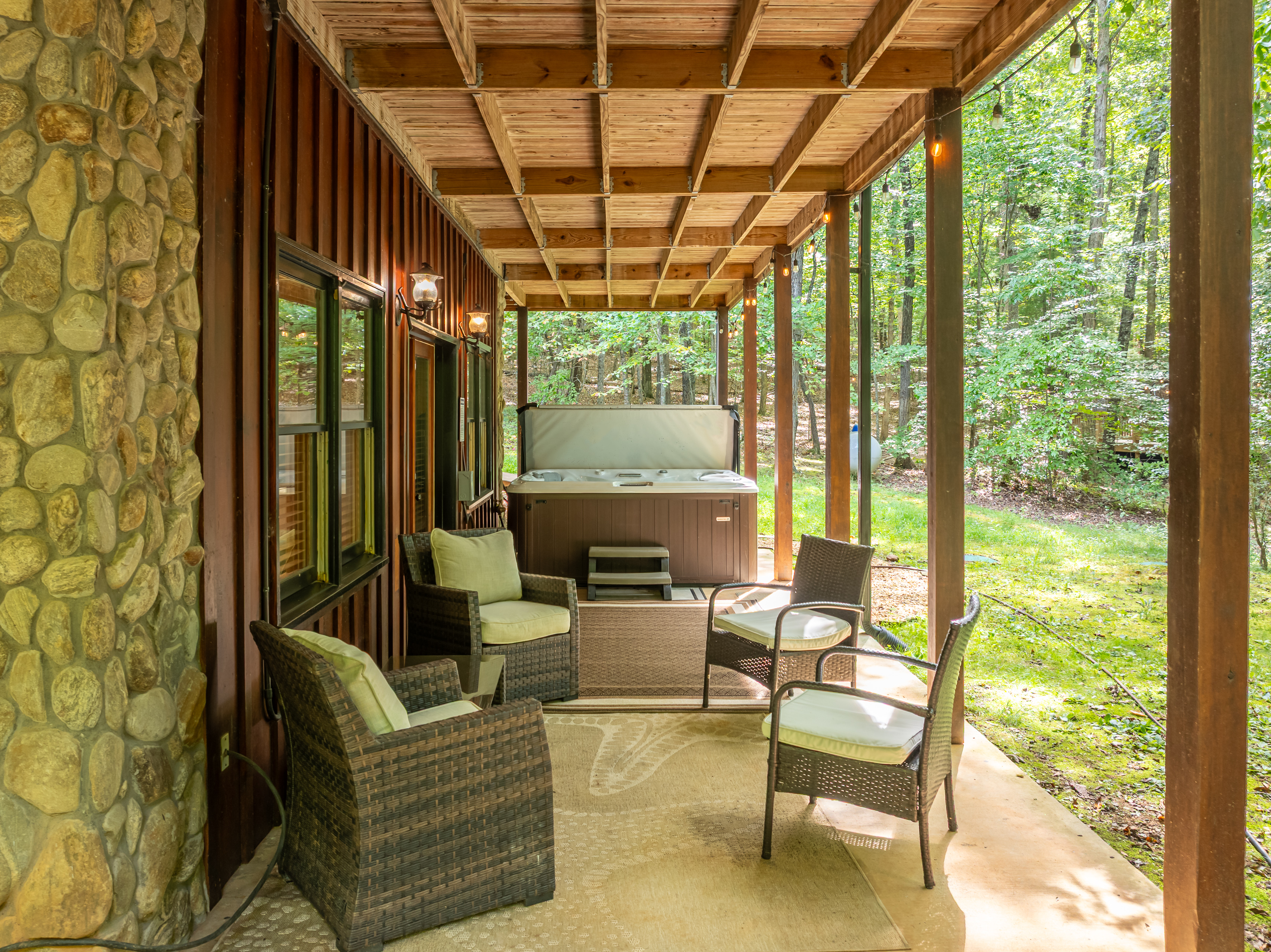 Relaxing Hot Tub Seating with Serene Forest Views