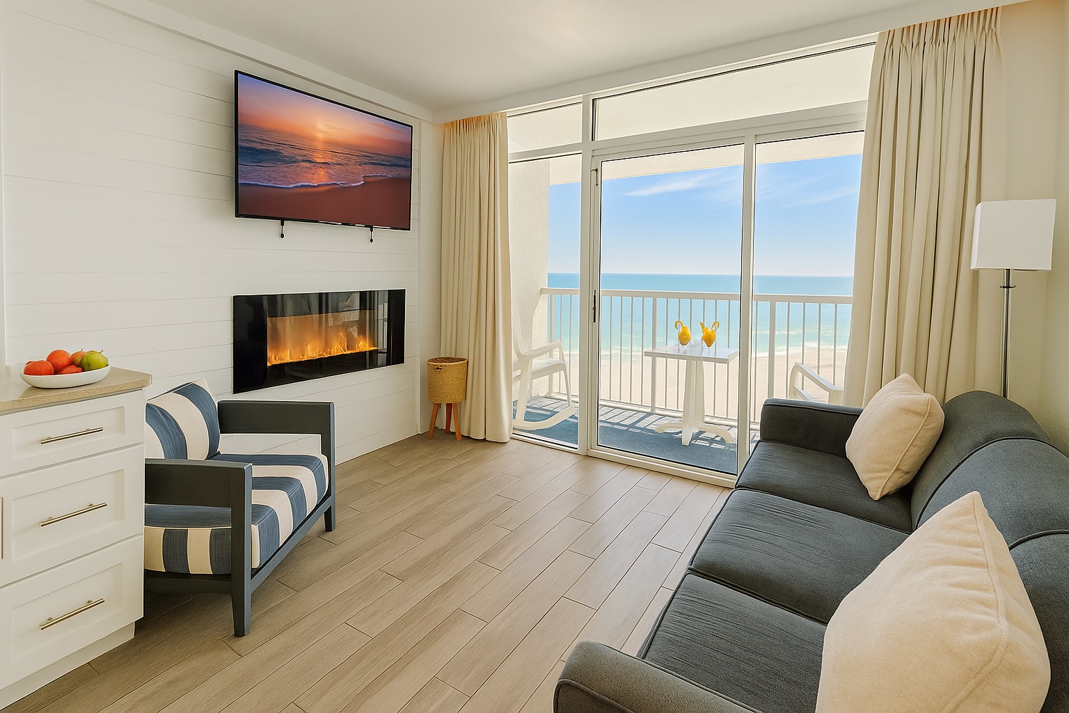 Beautiful views smart TV floor to ceiling glass. 