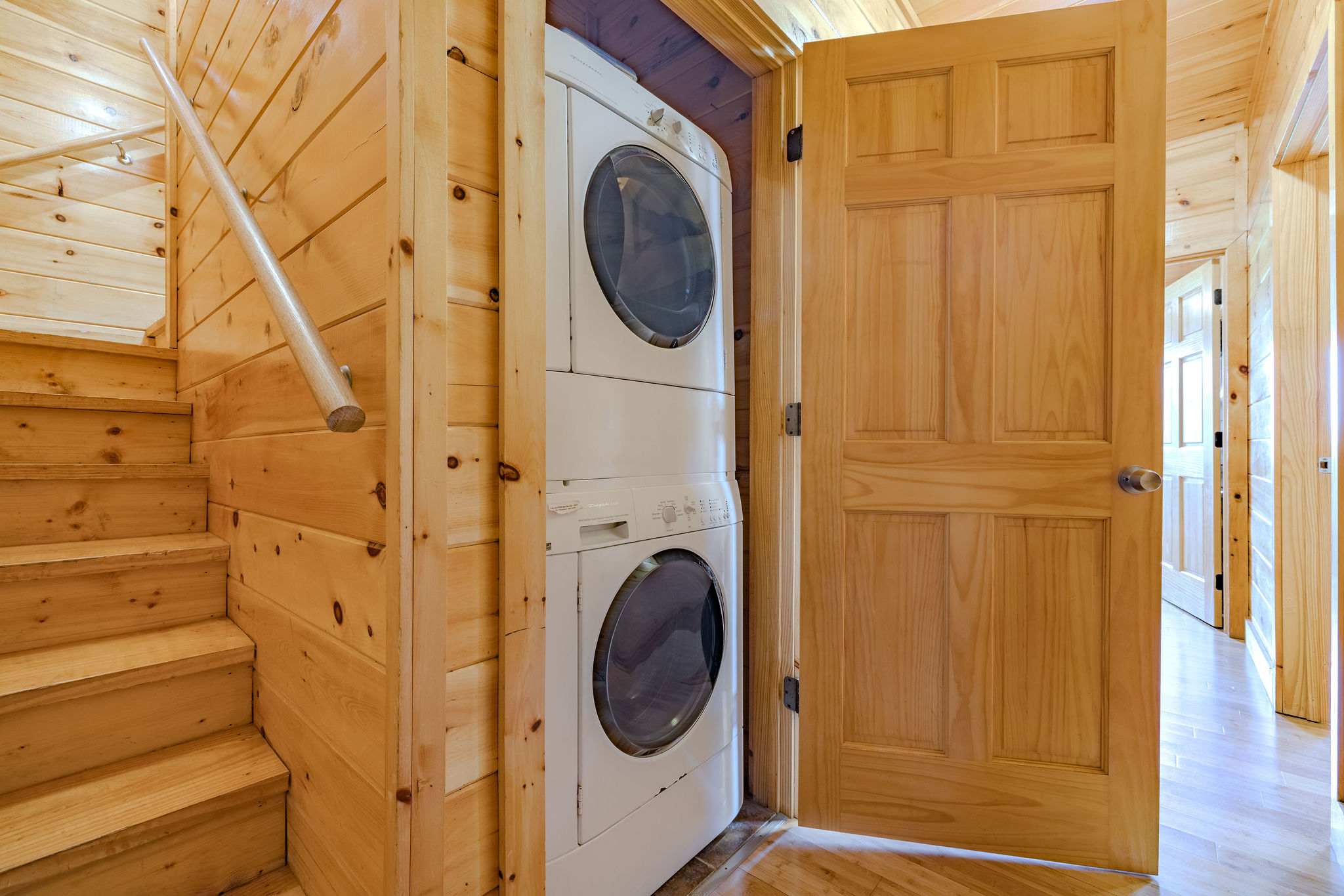 High efficiency laundry, pods provided.