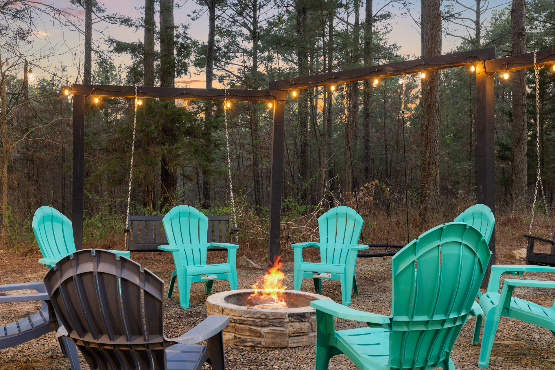 Sway on the swings, roast s mores by the fire, or tell Smore stories. This is where cozy nights, connection, and under the stars memories come to life.
