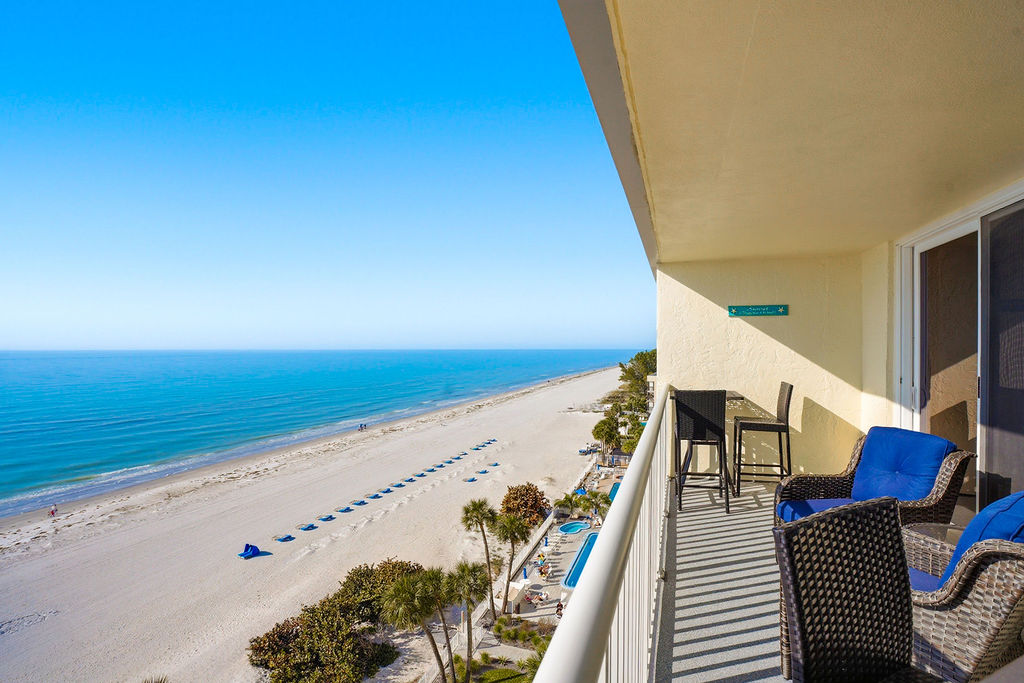 Private beachfront balcony with panoramic Gulf views, perfect for relaxing at this luxury vacation rental.