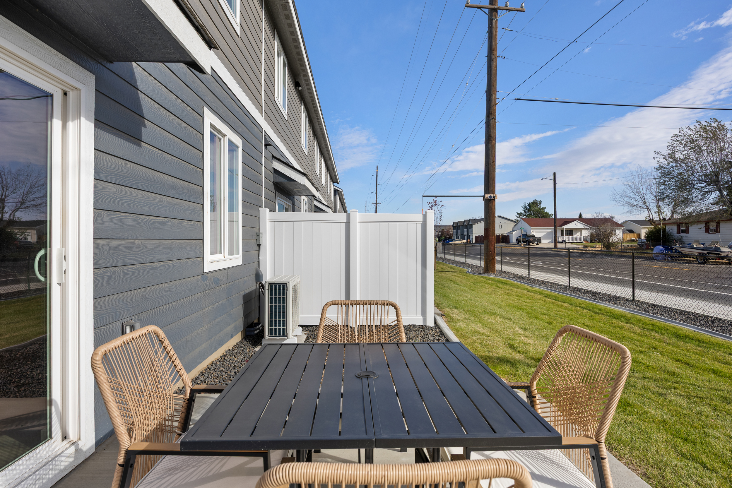 Patio dining table for 4 and grass area