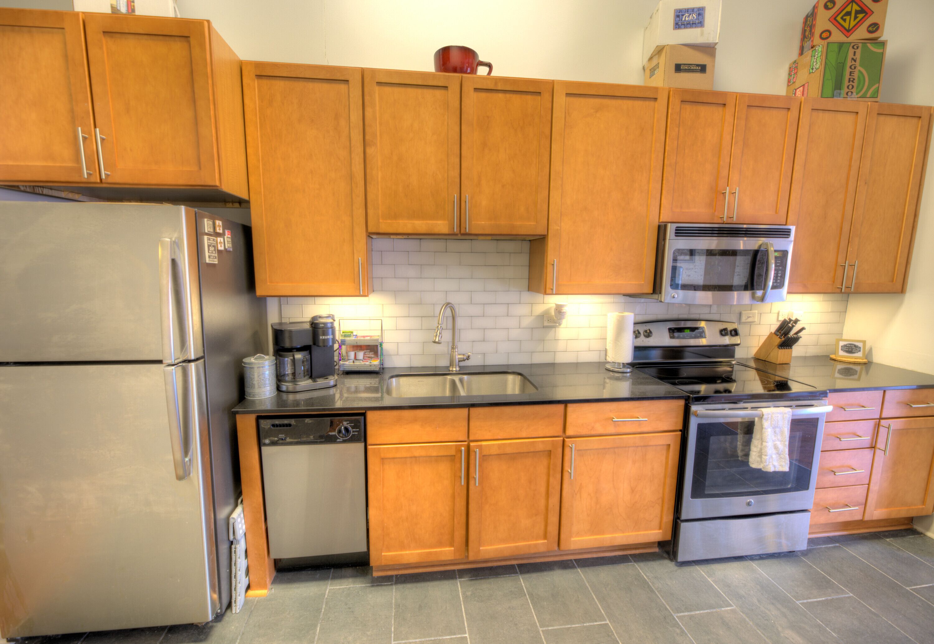 Fully appointed kitchen.