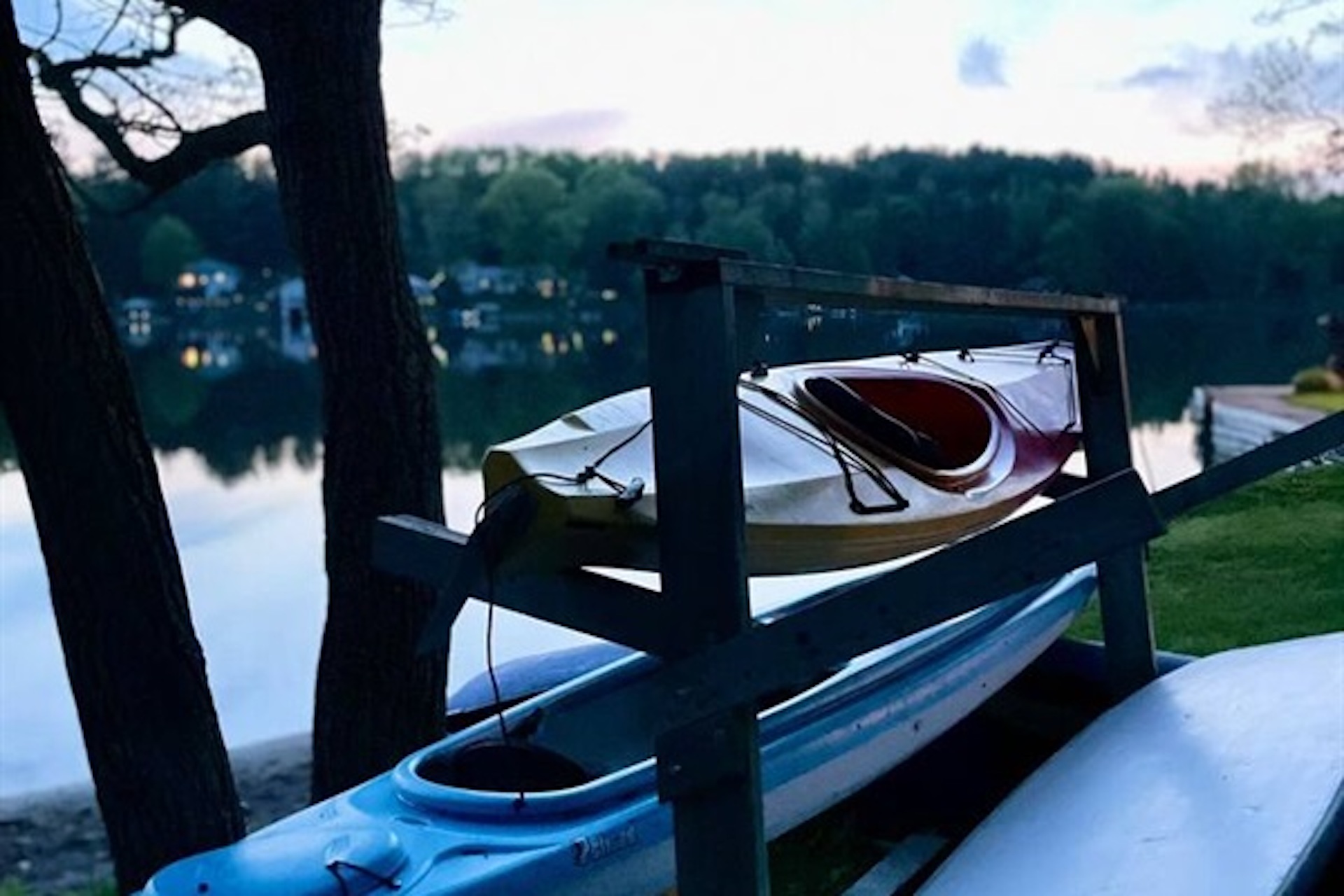 Kayak resting beside the private waterfront area