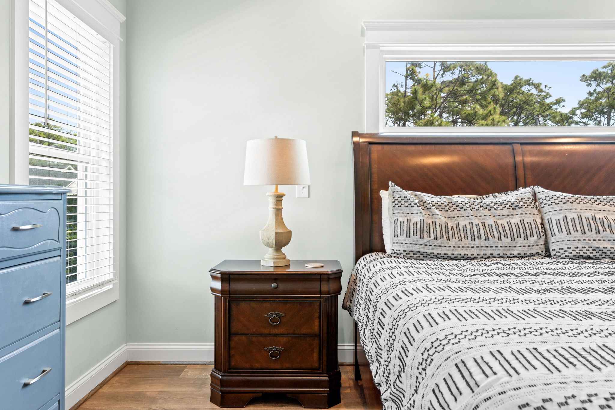 Dual nightstands in the main bedroom