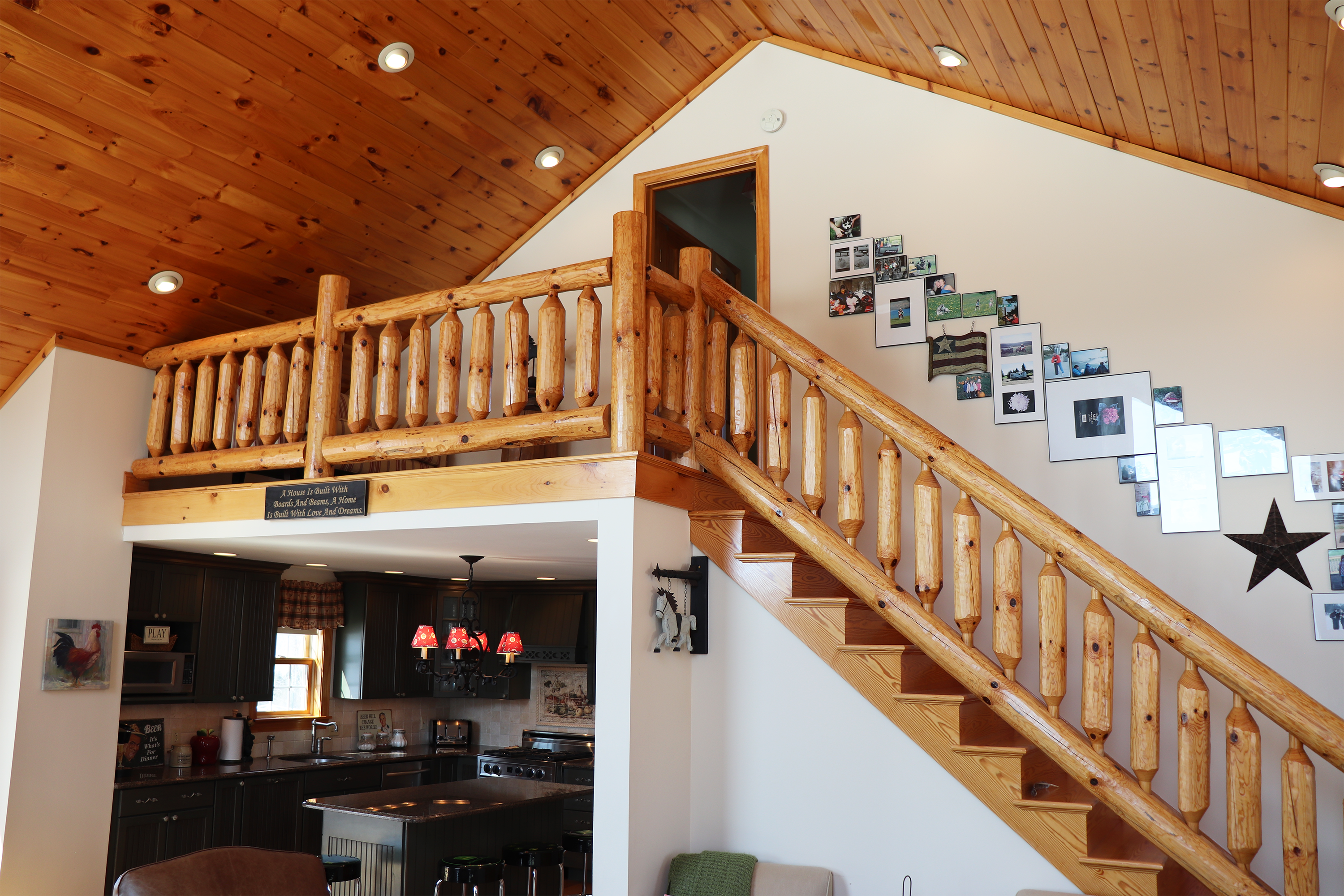 Cathedral ceilings and large windows in the main living area allow for lots of natural light.