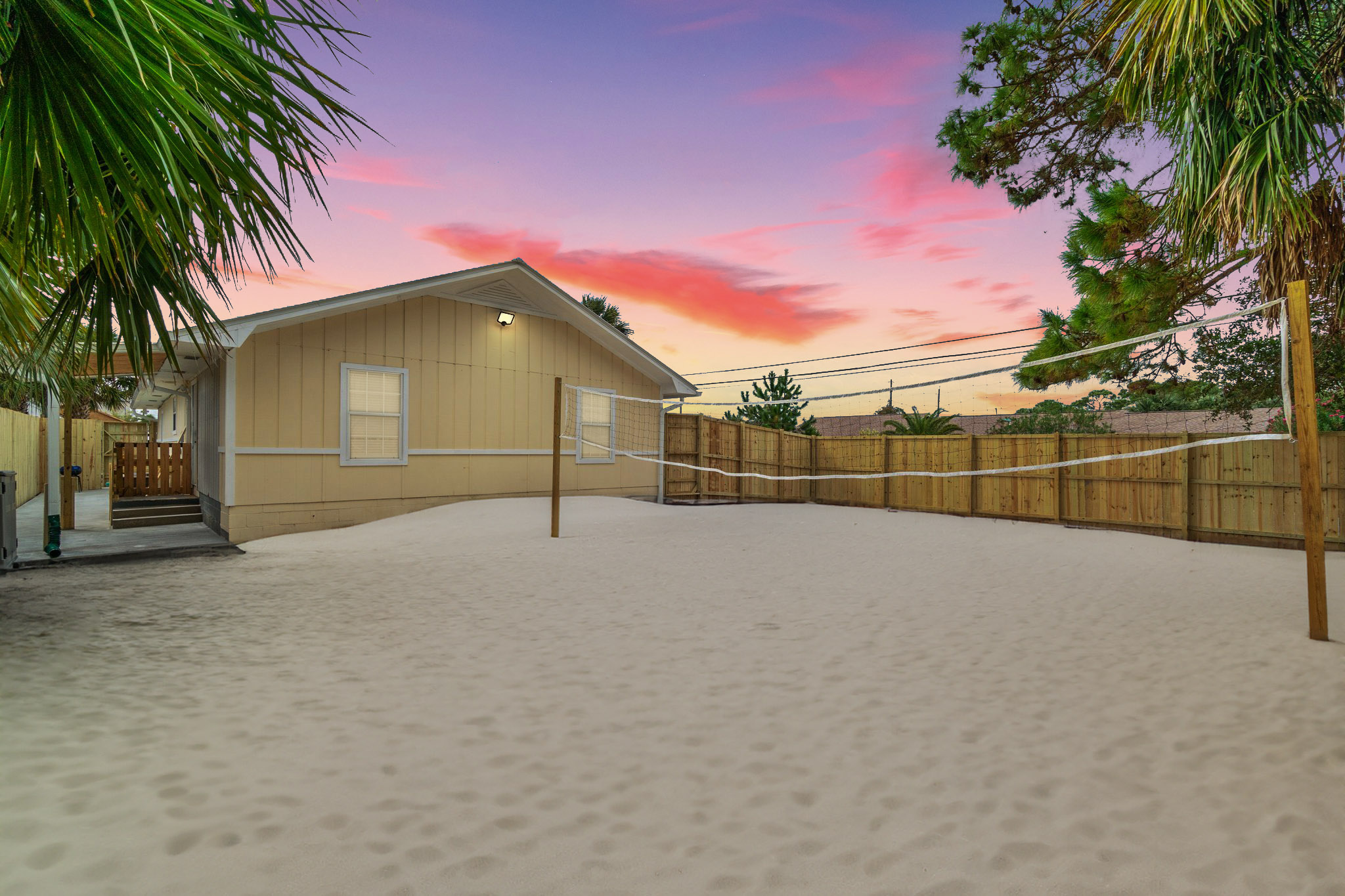 Challenge your friends to some volleyball or badminton