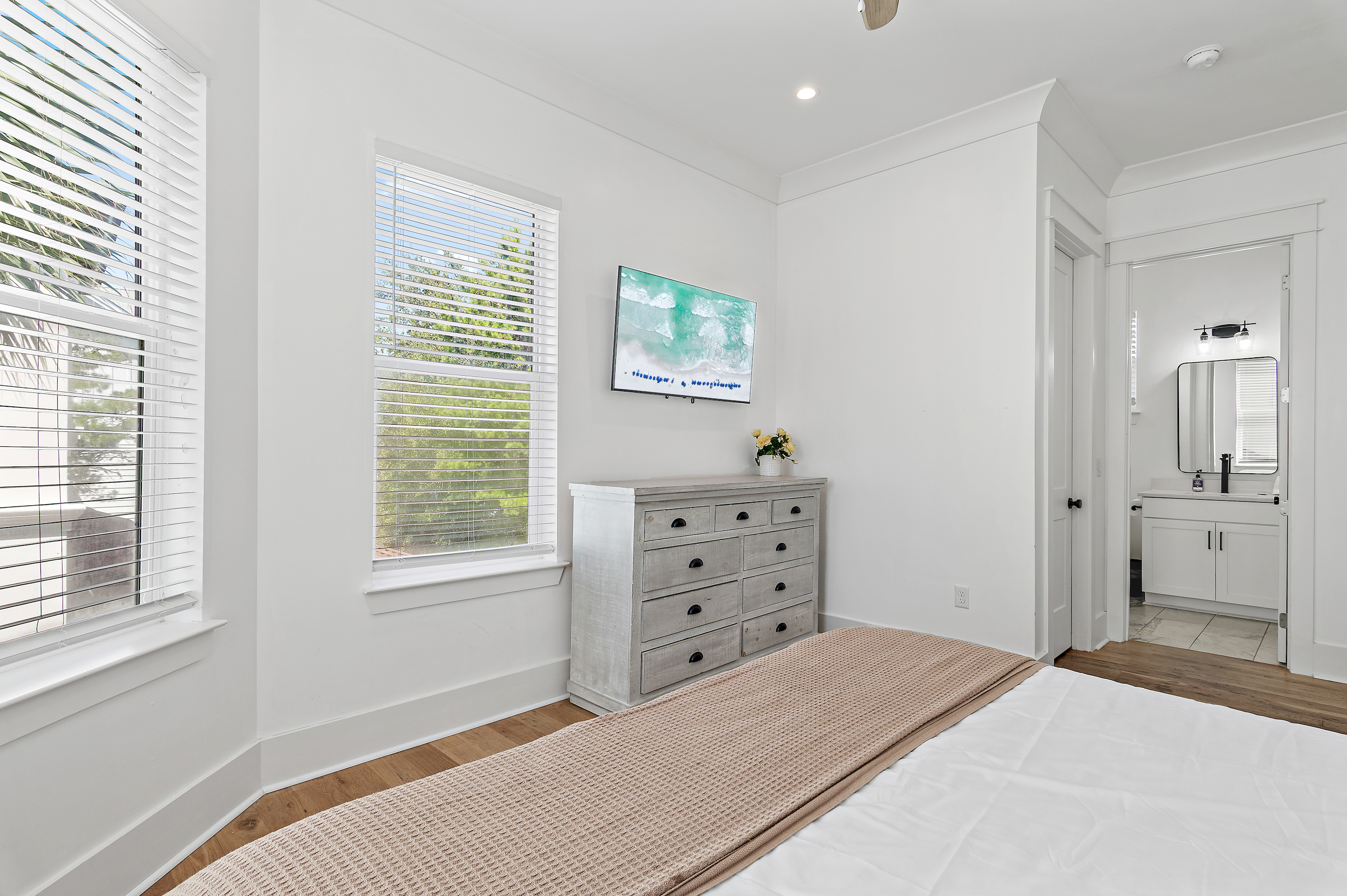 Enjoy a peaceful night’s sleep in this inviting bedroom.