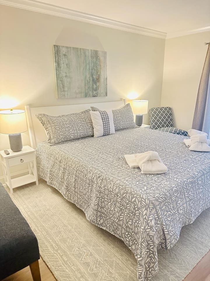 King bed with fresh linens