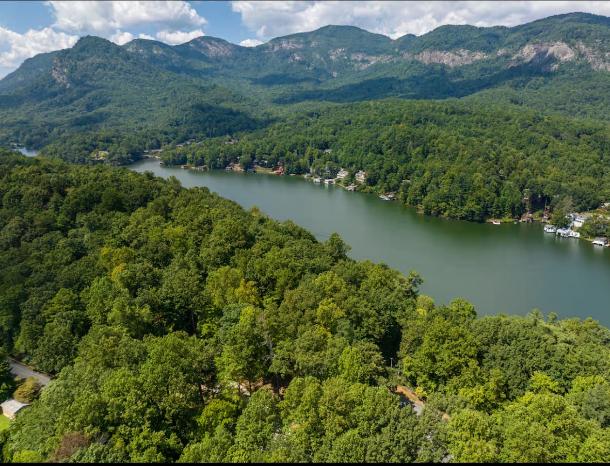Upper view drone footage of the cabin  