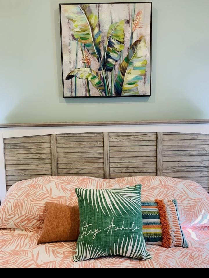 Tastefully decorated master bedroom.