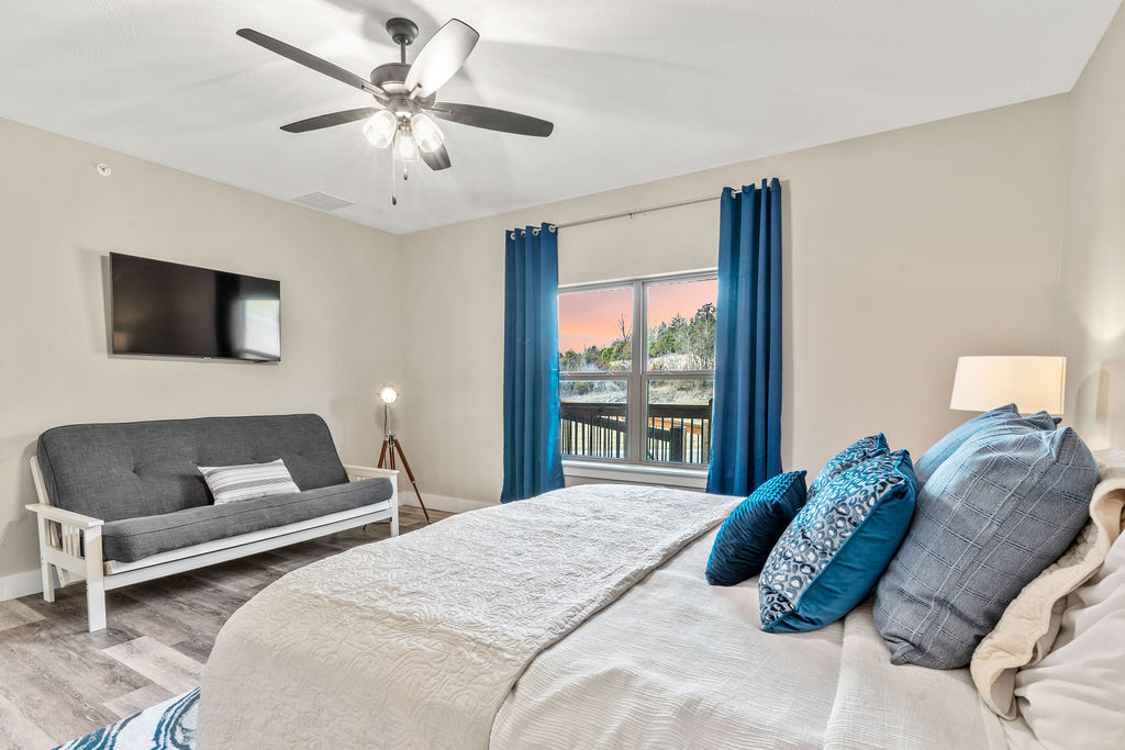 Upper level king bed #2 & futon w/ ensuite bath