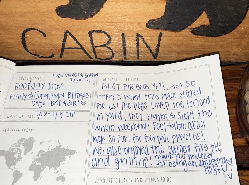 Love Love our guests! at Cozy Escape cabin