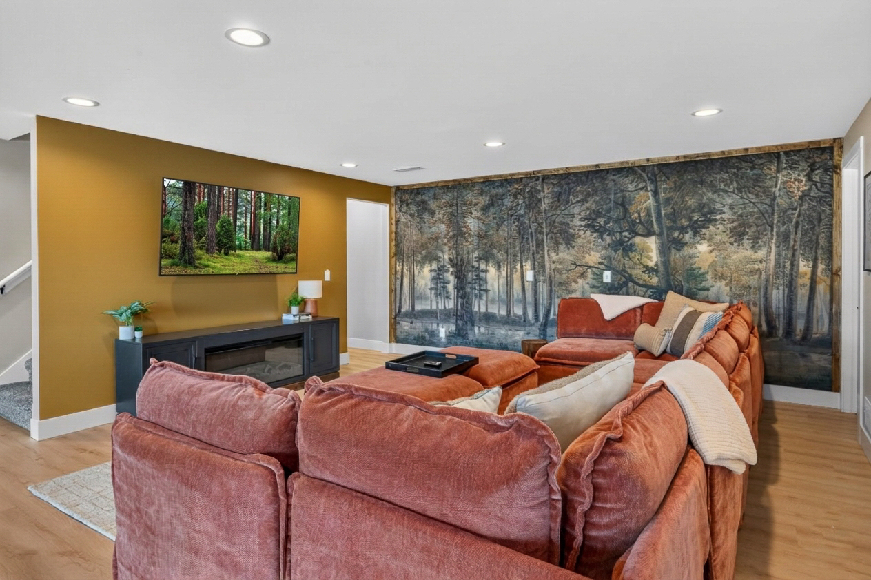 Downstairs living area with smart tv and games