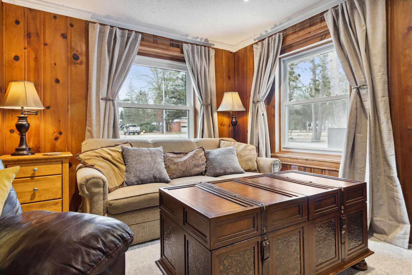 Full-size hide-a-bed complete with linens. Extra linen, blankets and pillows located inside chest.