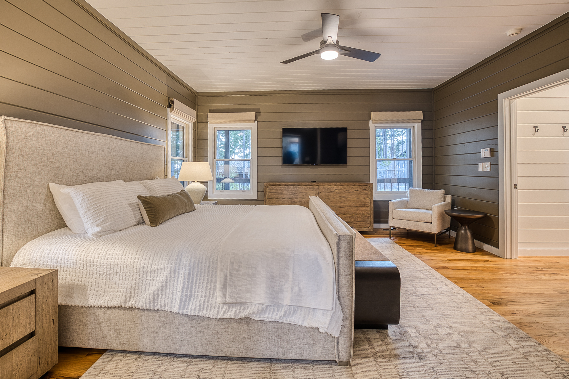 Main level master bedroom with King bed and Roku TV