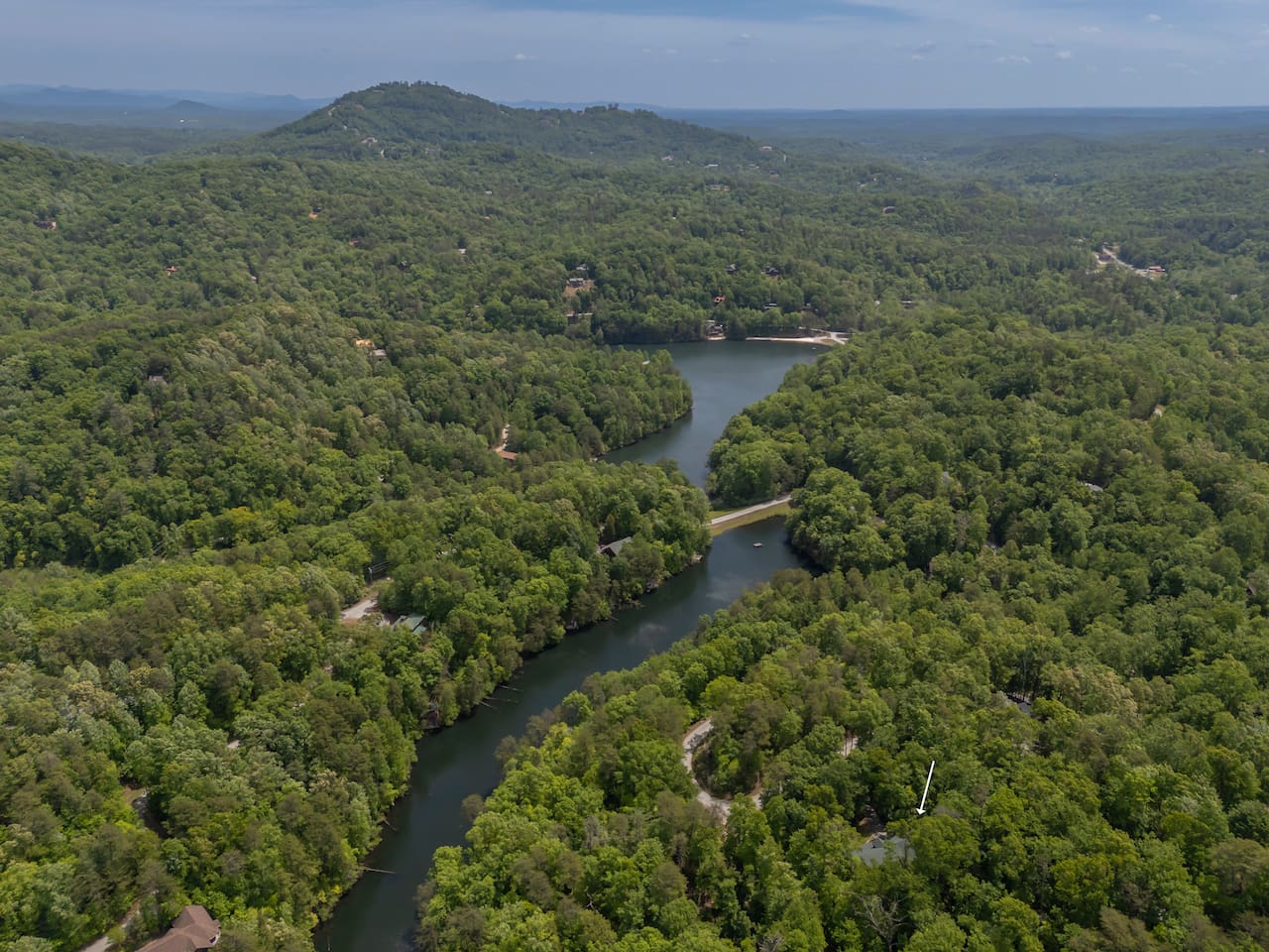 Upper drone view of the cabin. 