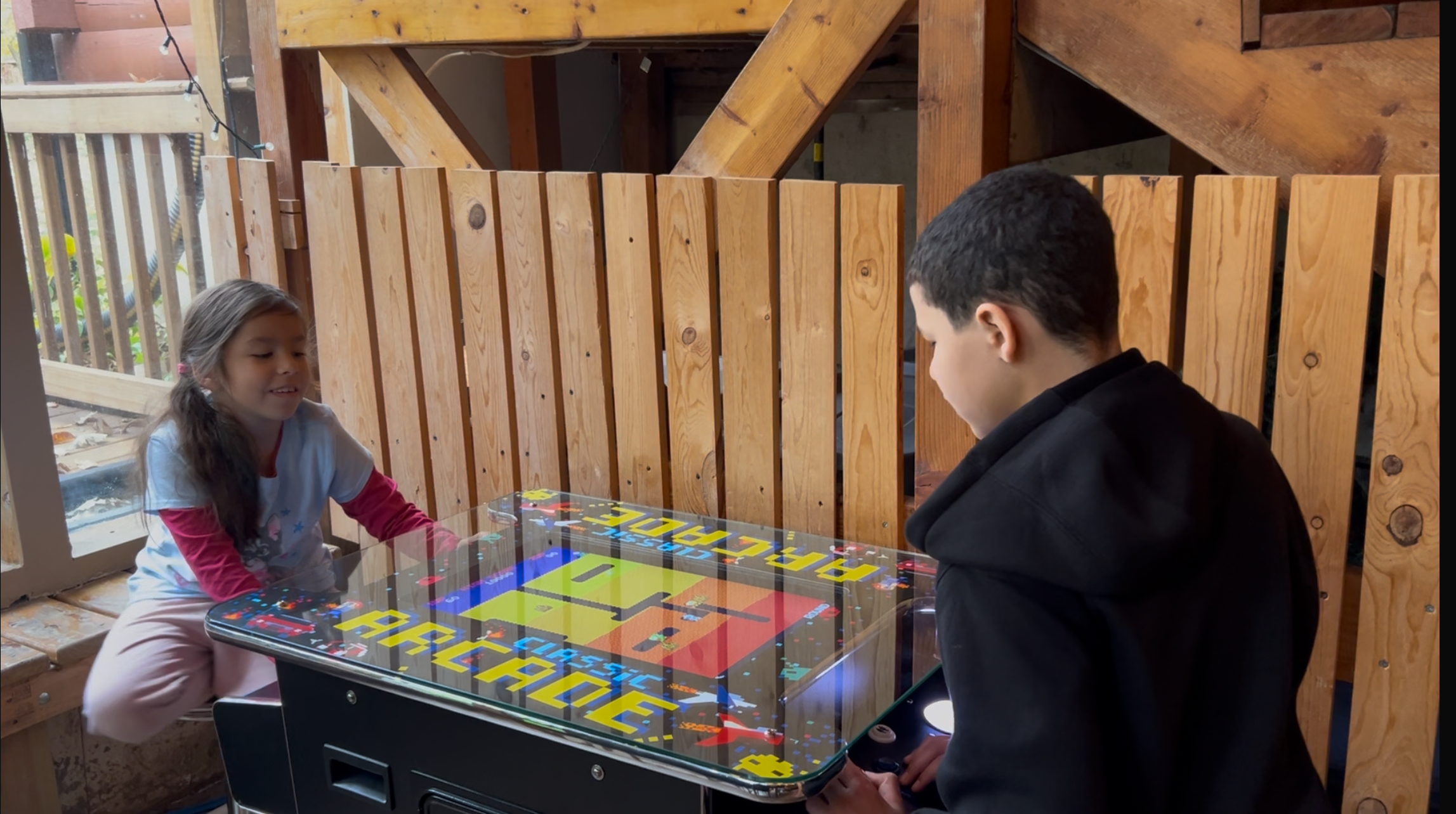 Challenge a friend on classic arcade games.