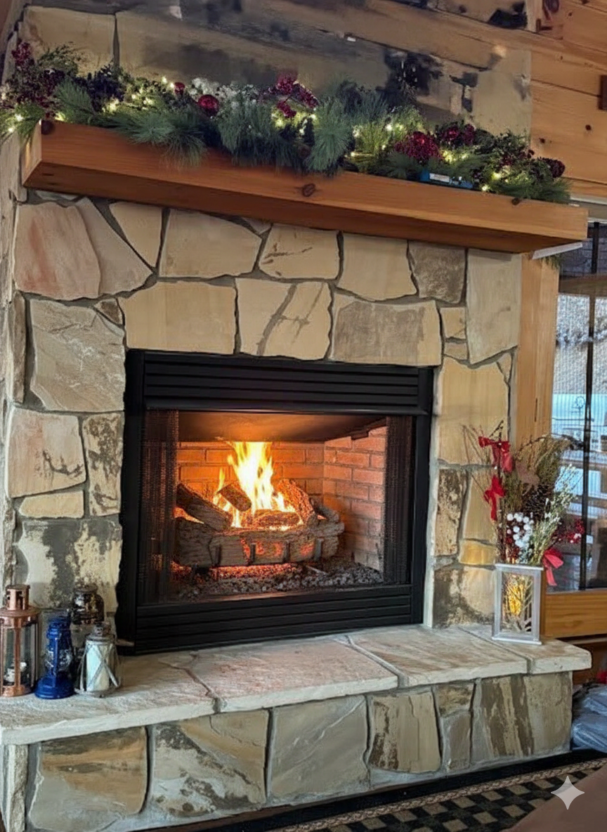 Living Room: Gather around the stunning stone fireplace, perfect for storytelling and warmth!

