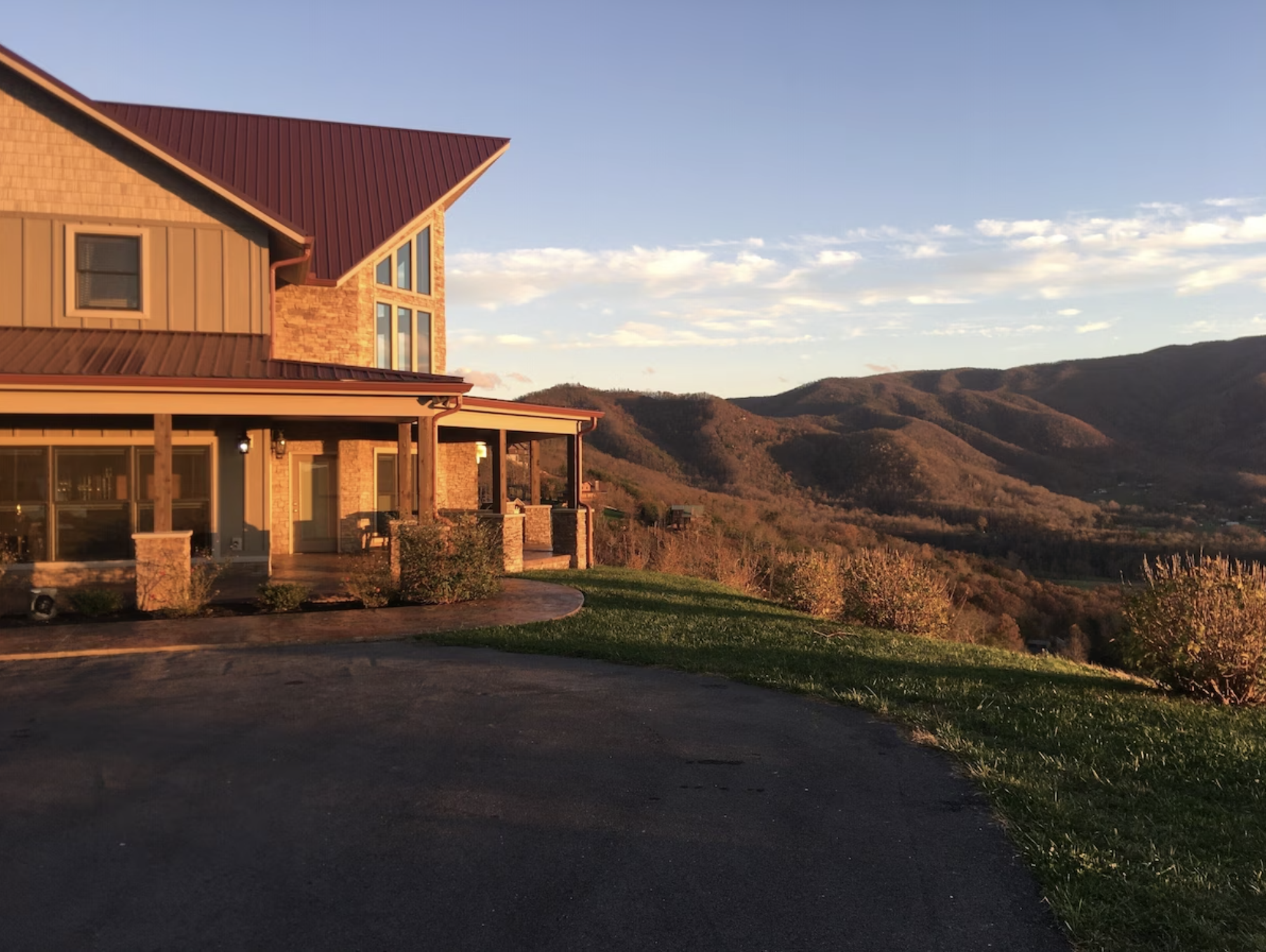 Golden Hour is hitting the face of the Chalet, coming in through the huge windows!