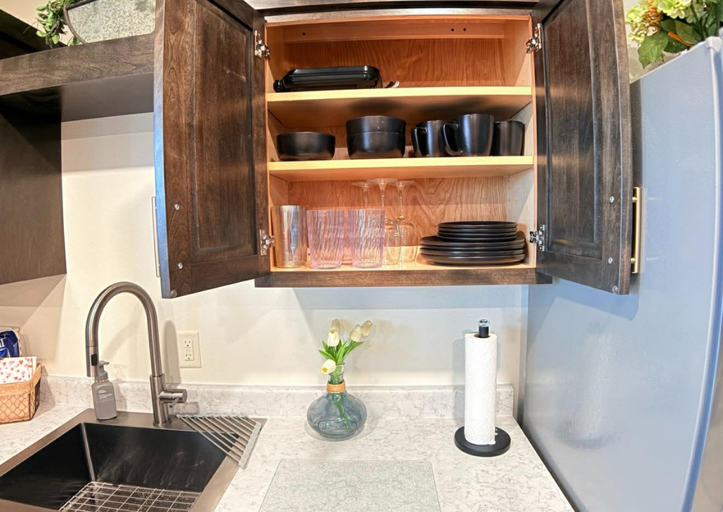 We have plenty of cups, bowls, and plates.