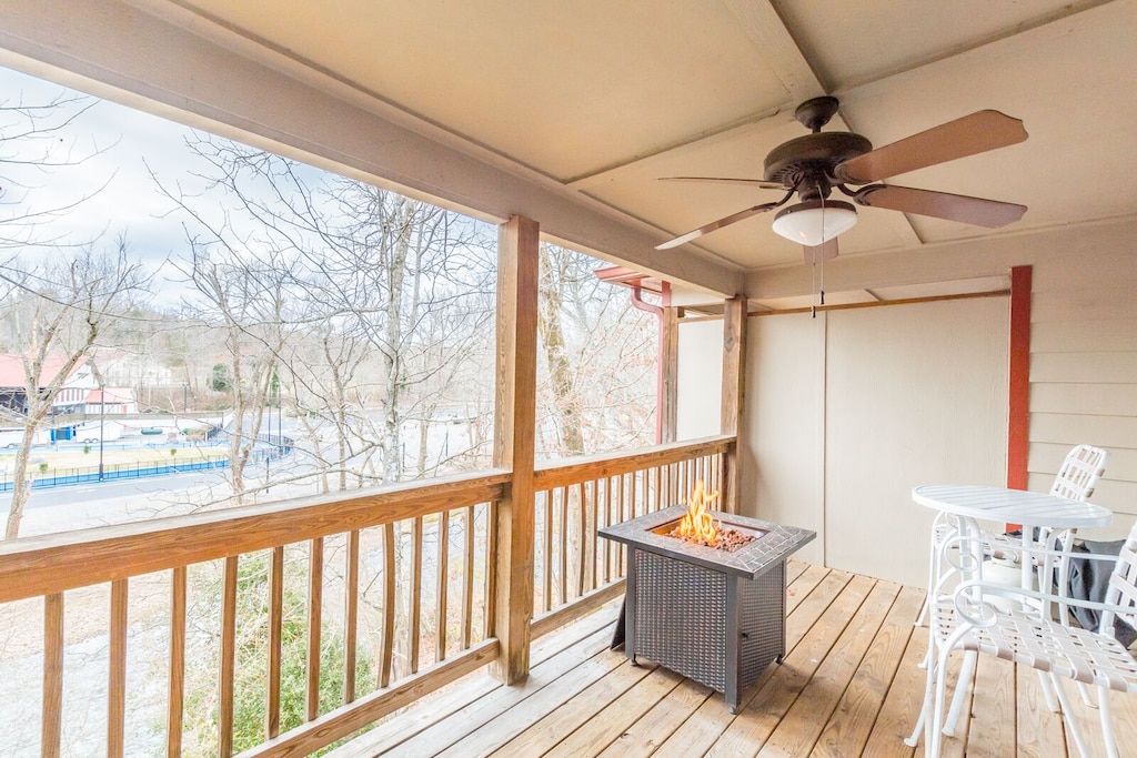 Private deck off master bedroom with gas fire pit