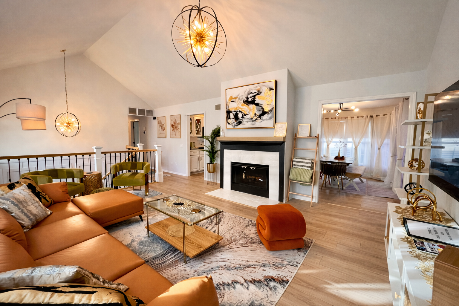 Beautiful living room with Cathedral Ceiling with lots of natural light