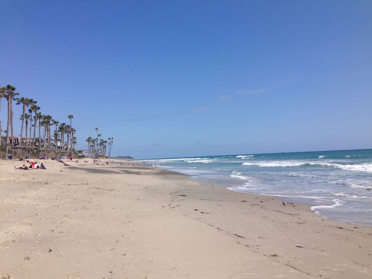 Here is a view of the San Clemente beach from the Pier.  This beach is a 5-minute walk (or 2-minute trolley ride) down the hill from the condo.  We include a wagon, cooler, boogie boards, beach chairs, beach towels and an umbrella for your use :)