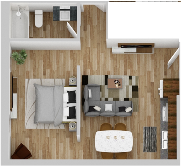 Actual image of newly remodeled floor plan.