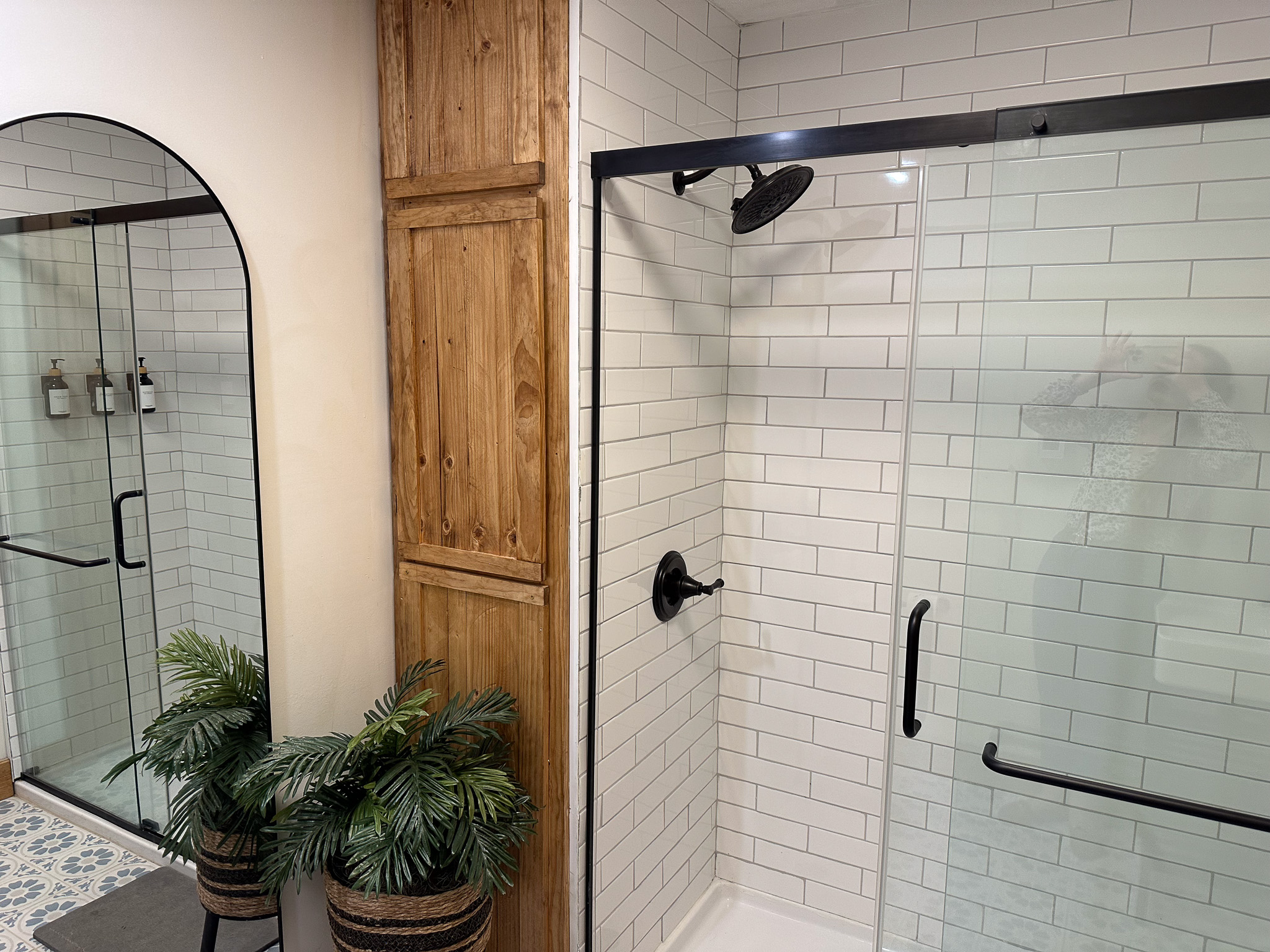 Full bath downstairs has walk in shower