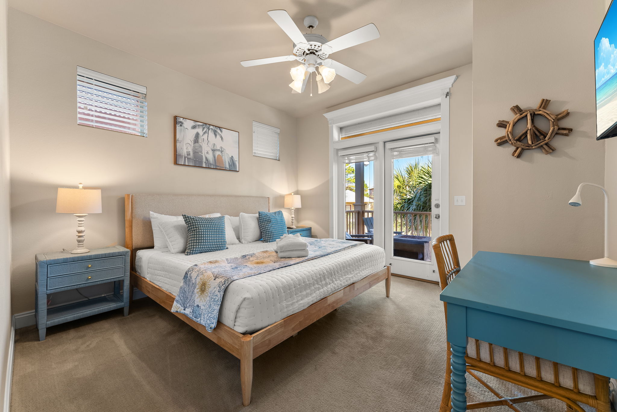 King Bedroom with Private Deck Access and Desk