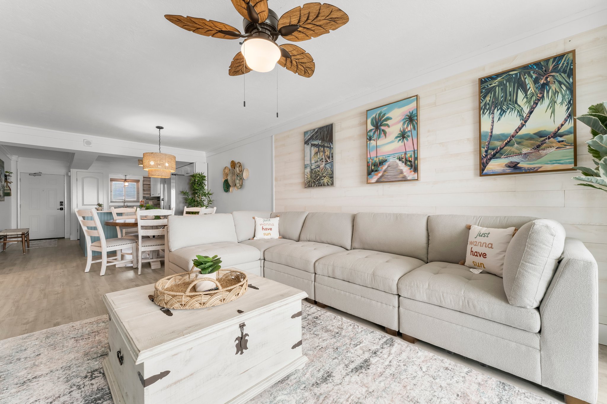 From the soft hues of seafoam green to the warm tones of driftwood, every detail has been thoughtfully curated to evoke the essence of seaside living, ensuring you always feel two steps from the beach.