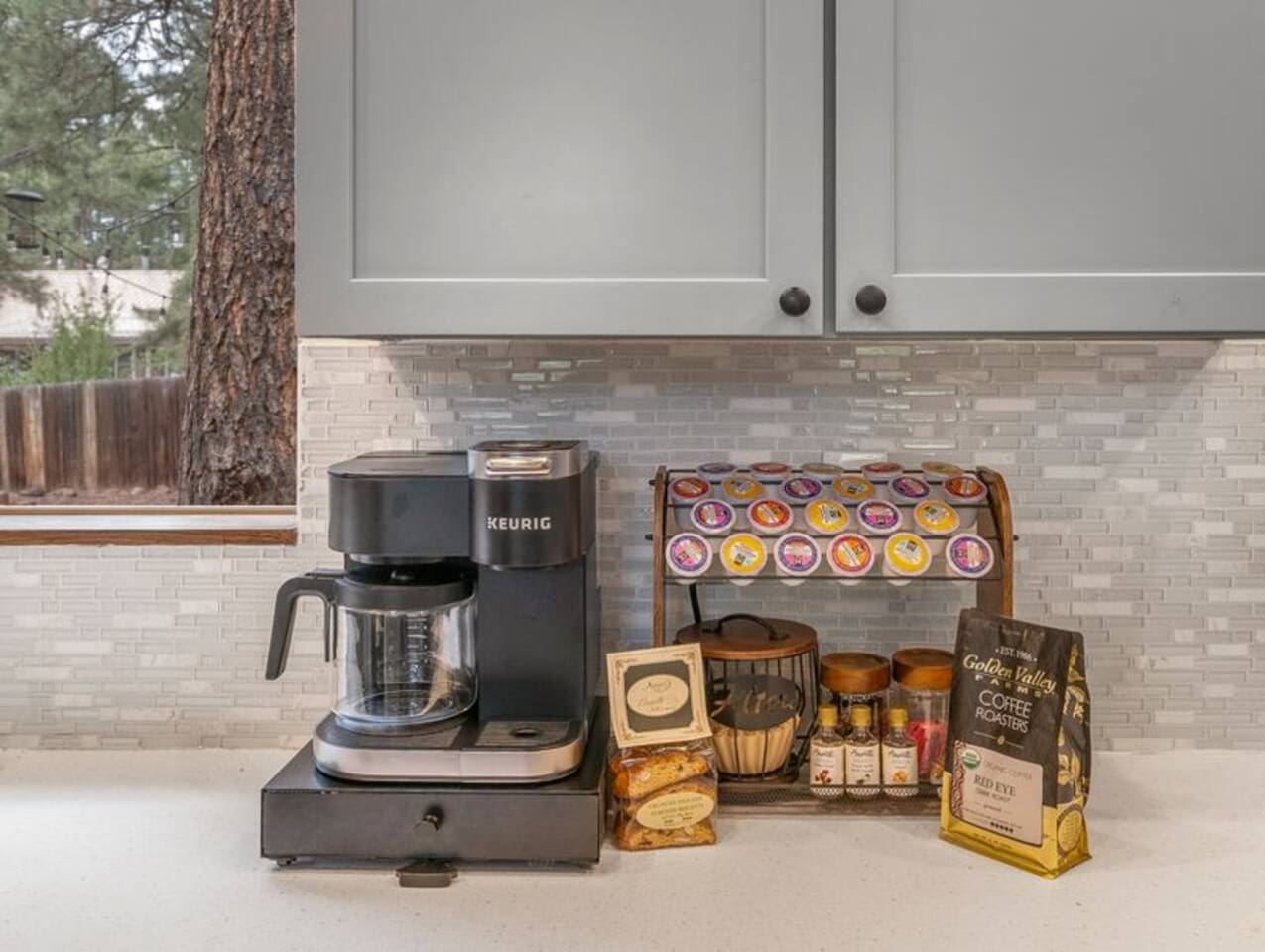 Start your day with a fresh brew at the coffee bar, and enjoy it on the patio!