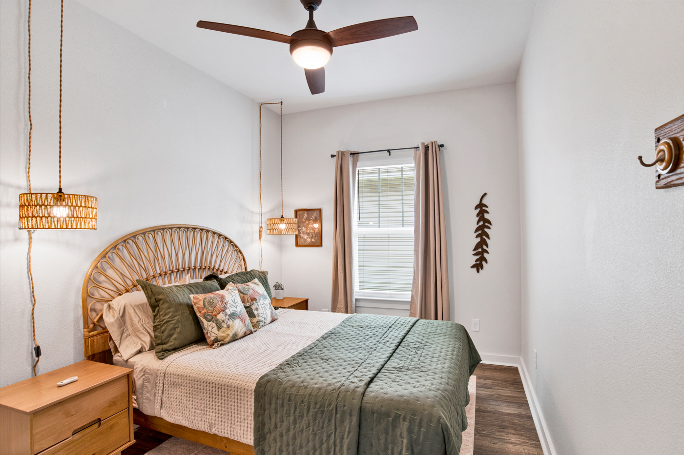Rest easy in soft linens and calming vibes in the Queen bedroom.