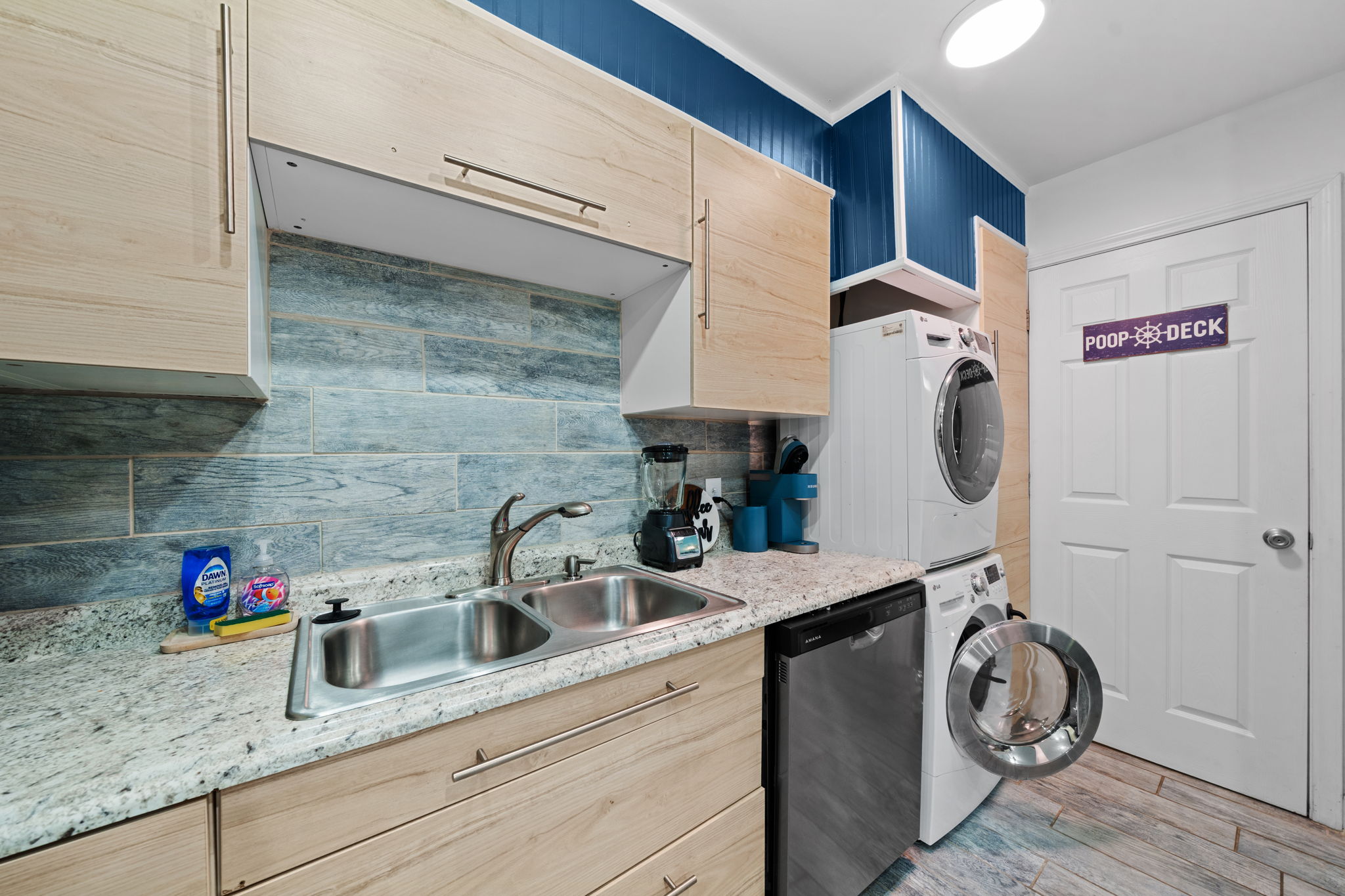 Kitchen with dishwasher and convenient in-unit washer and dryer