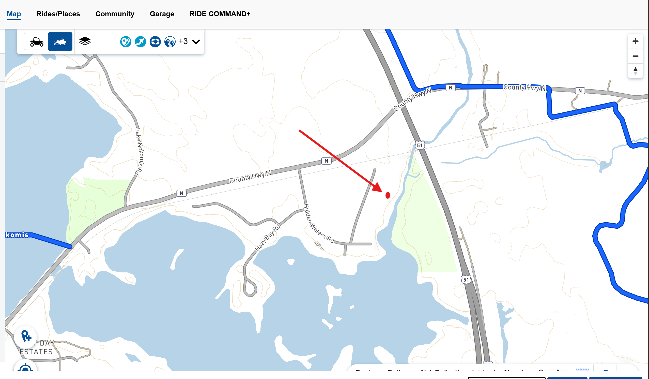 To access the snowmobile trail, guest ride the unofficial trail along County N to where the offical trail begins