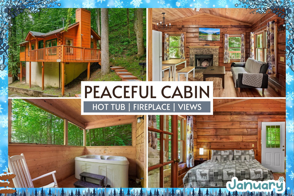 Embrace the tranquility of the mountains in this charming cabin, surrounded by woods and fresh air, complete with a private hot tub, fireplace, and scenic forest views.