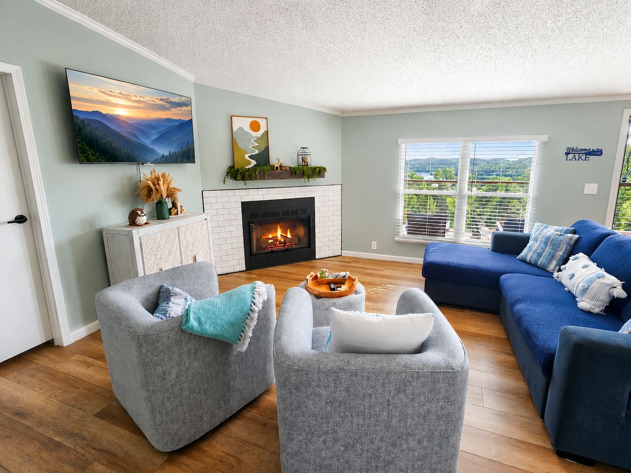Settle in after a lake day with the fire glowing and plenty of room to relax together.