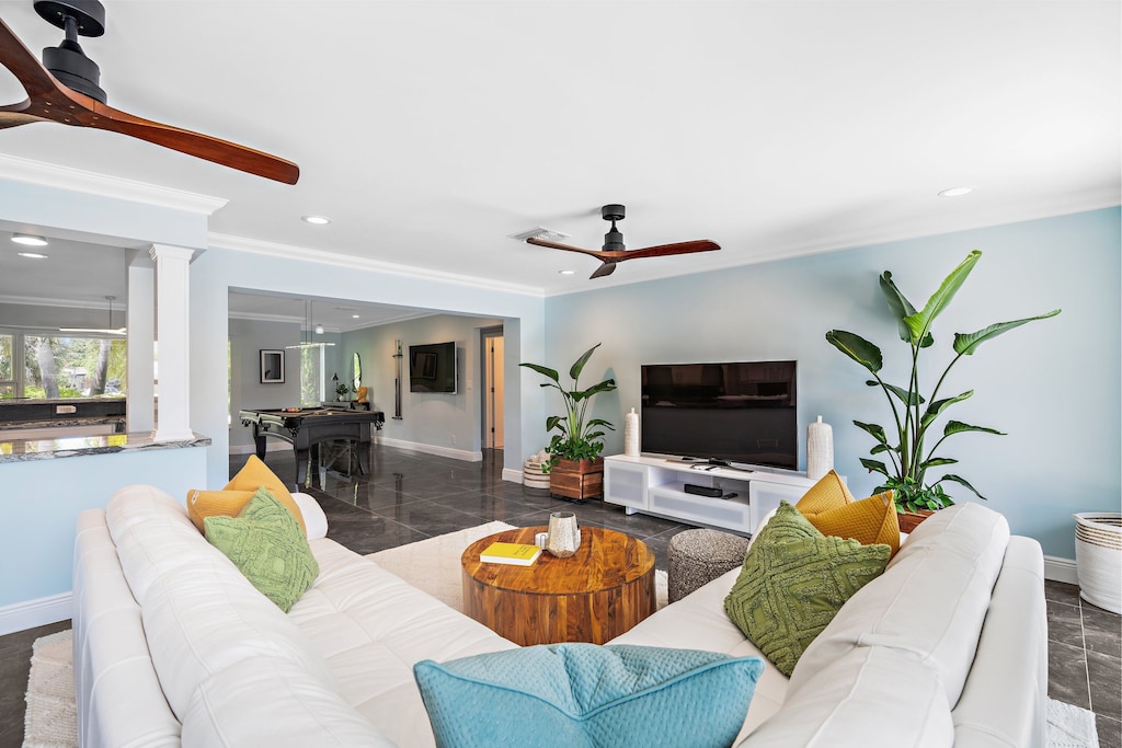 Our peaceful living room. Smart TV with Roku and hundreds of live channels.