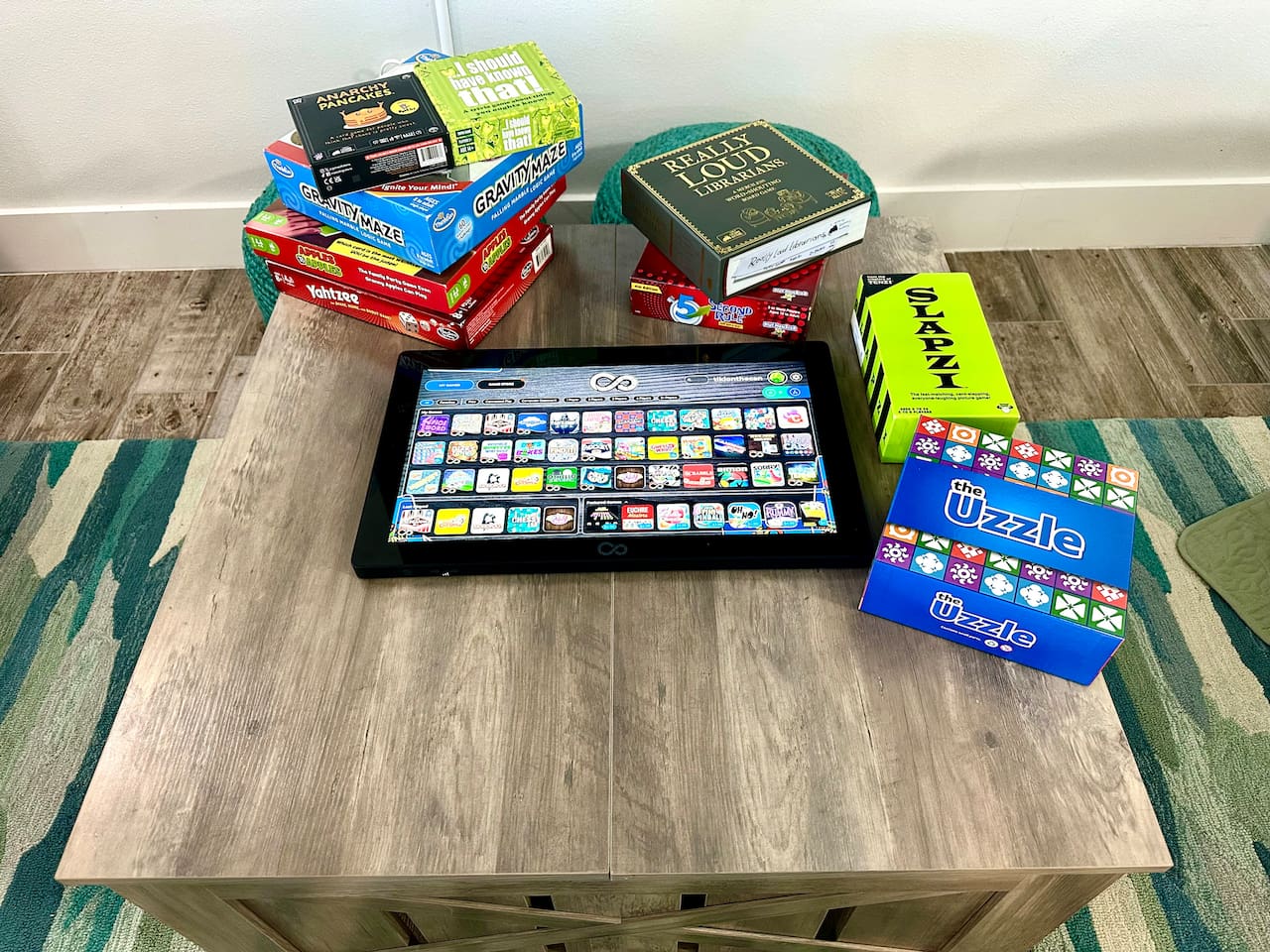 infinity game table with 100+ games, and plenty of board games for nights and with the family