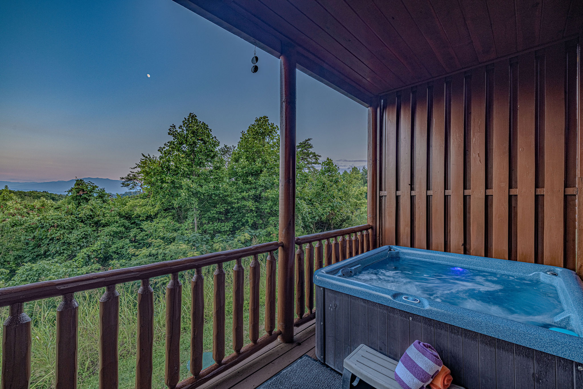 Unwind in the hot tub with panoramic views and complete privacy.