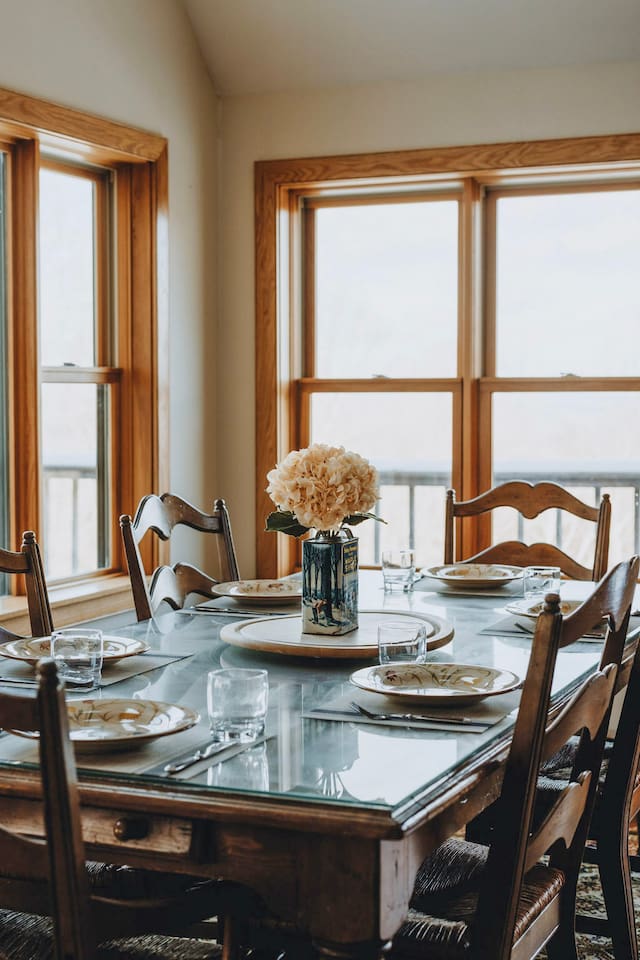 Our faux hydrangea centerpiece makes everyday meals feel special.