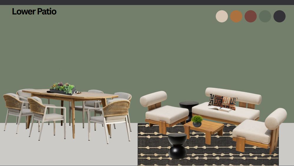 Spacious upper patio with outdoor dining and lounge seating for gatherings.