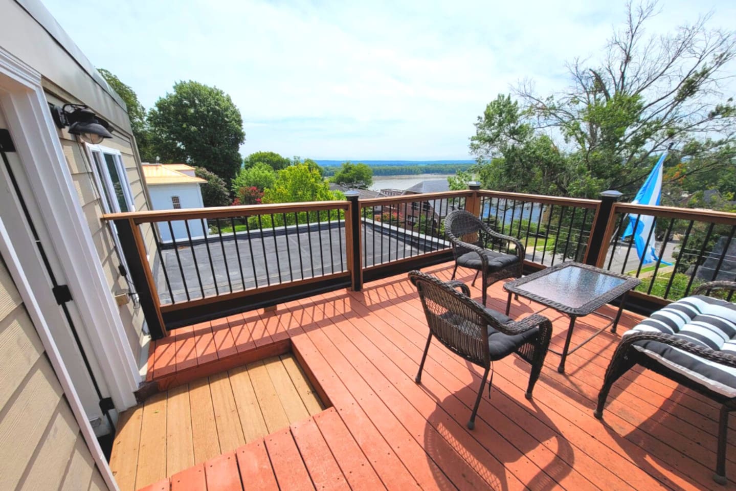 spacious deck with amazing river view! sit back and relax after going around Cape.